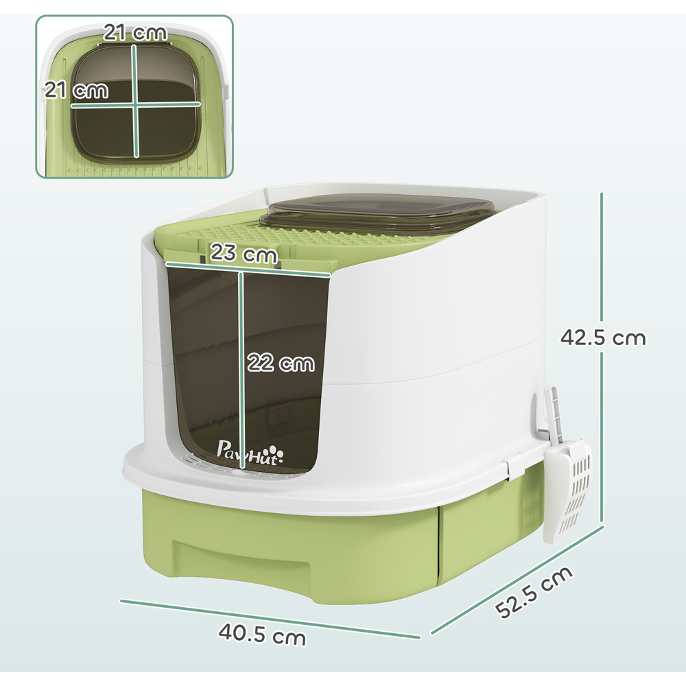 PawHut Green Hooded Cat Litter Tray with Lid and Scoop Image 9