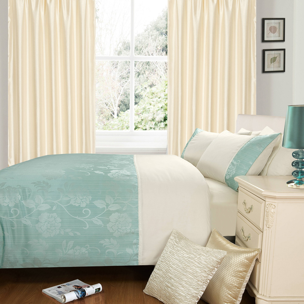 Intimates Lina Single Teal Floral Jacquard Duvet Cover Set Image