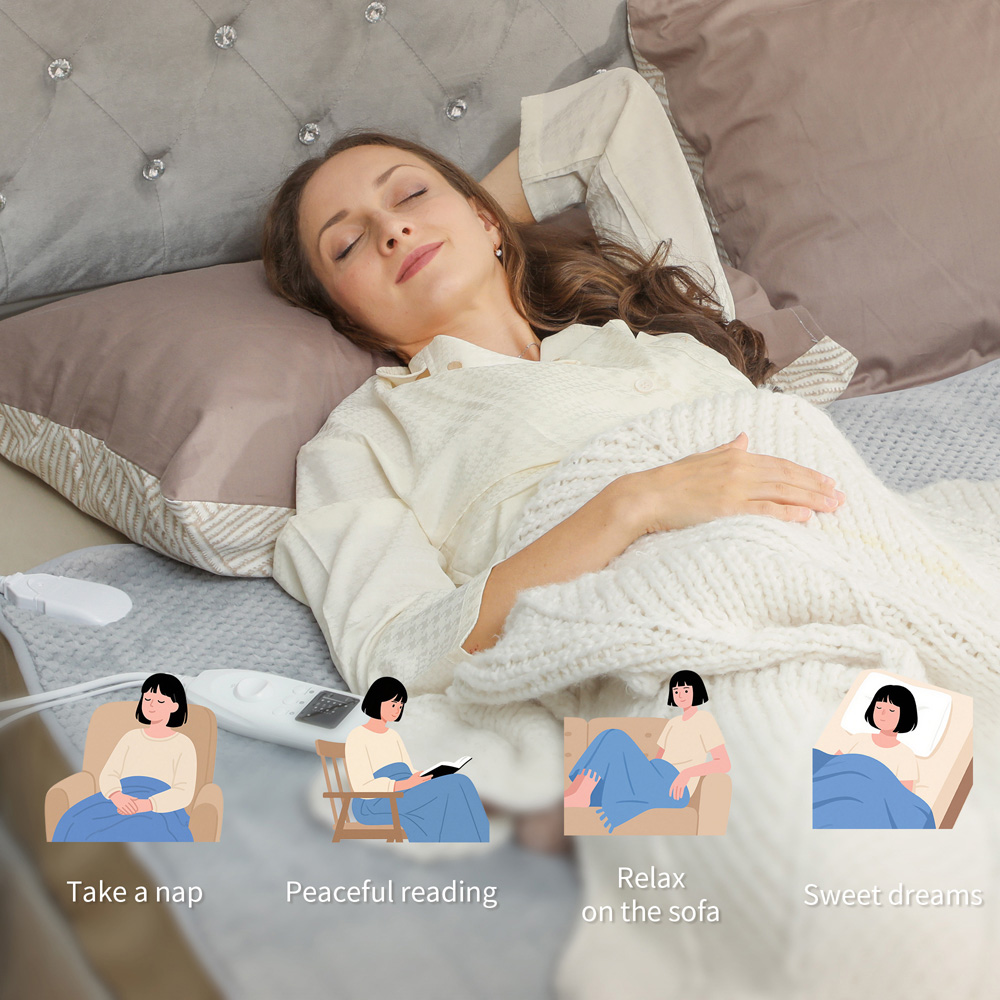 HOMCOM Grey Ultra Soft Velvet Electric Blanket Image 7