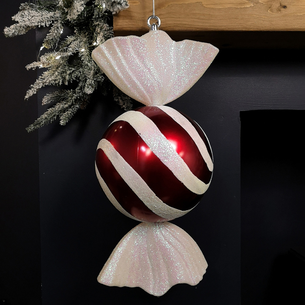 Samuel Alexander Red and White Stripe Hanging Christmas Candy Bauble 50cm Image 2