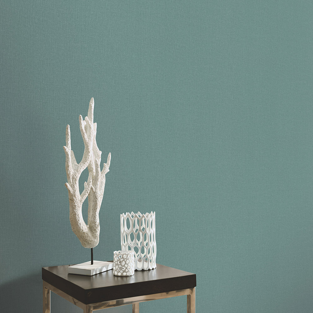 Elle Decoration Luxury Plain Green Woven Vinyl Wallpaper by Erismann Image 4