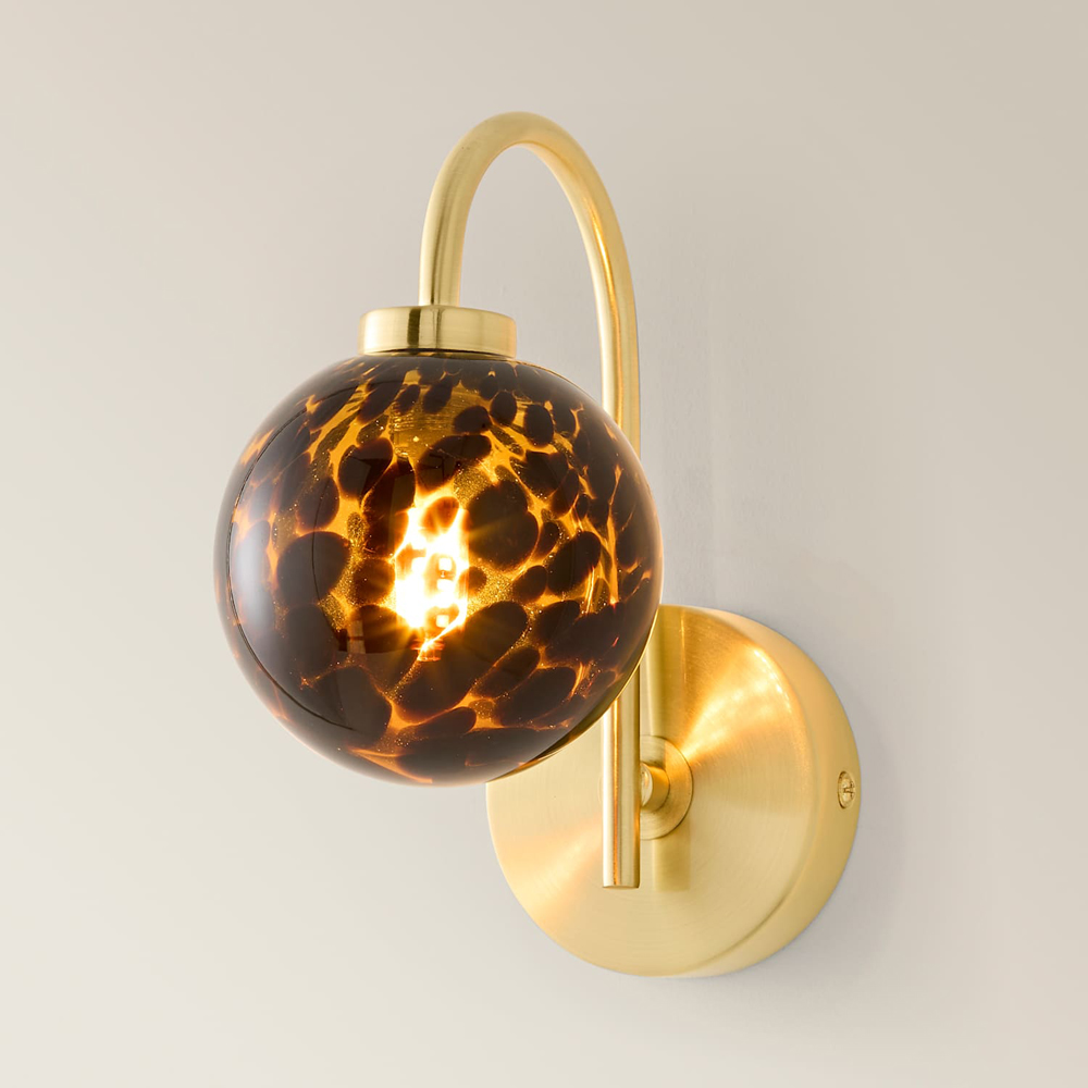 ValueLights Chiara Leopard Print Glass Globe Shade Brushed Gold LED Wall Light with Bulb Image 4