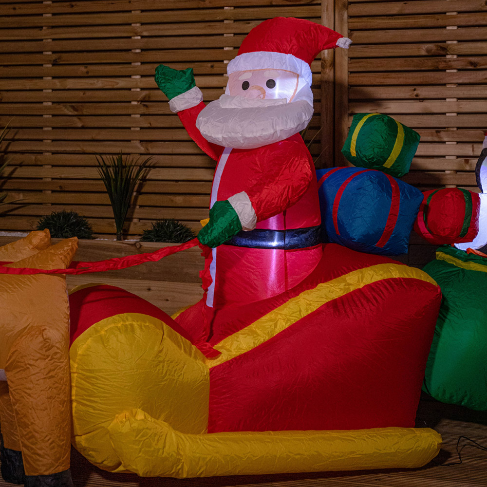 Samuel Alexander Santa and Penguin in Sleigh Light Up Inflatable Christmas Decoration 9ft Image 2