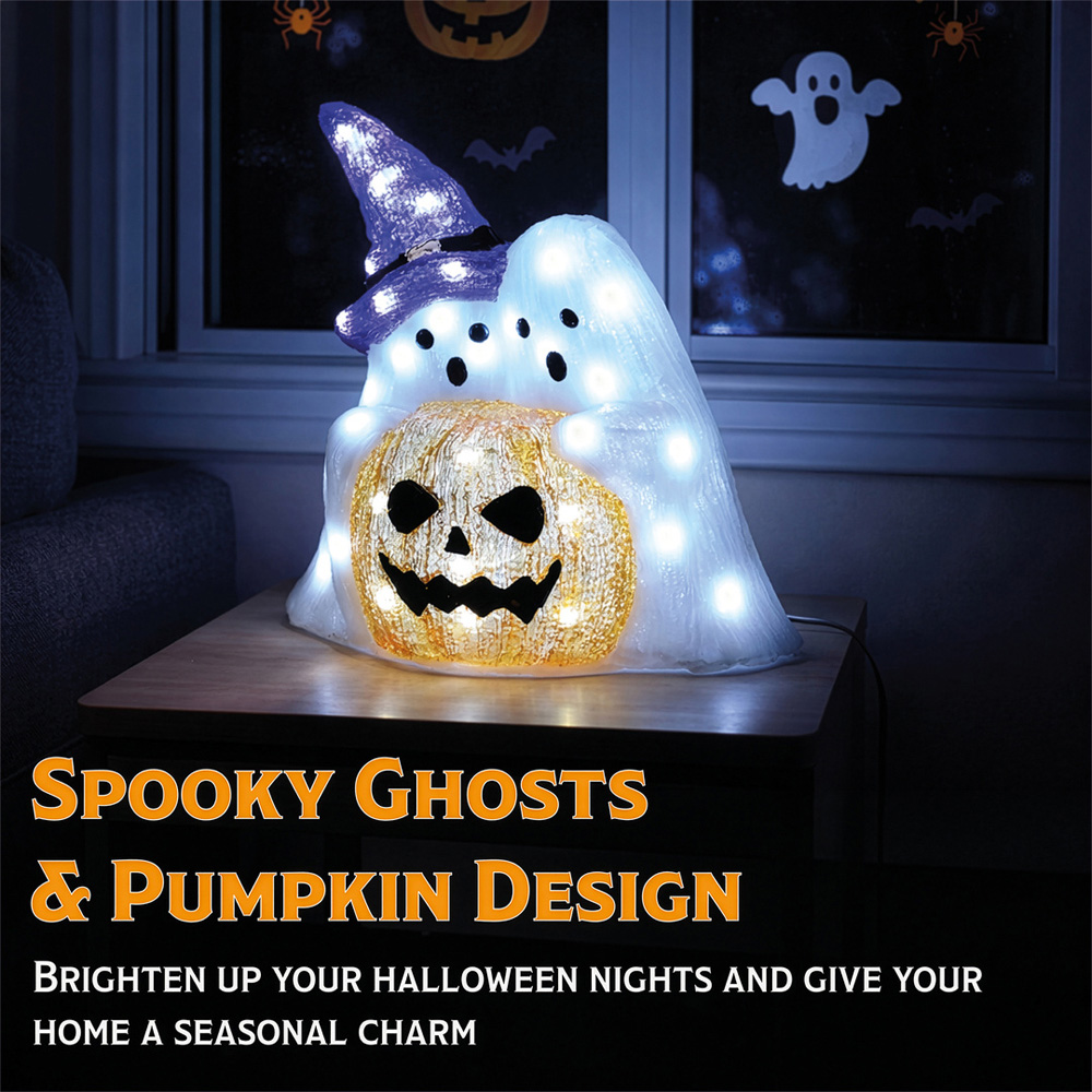 FXLab 50 White LED Pumpkin and Ghost Halloween Decoration 30.5 x 15 x 29.5cm Image 3
