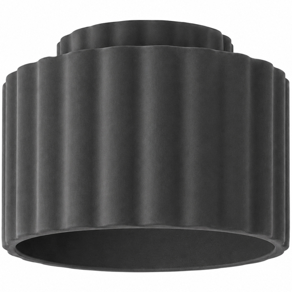 ValueLights Pablo Navy Ribbed Ceramic LED Flush Ceiling Light with Bulb Image 1