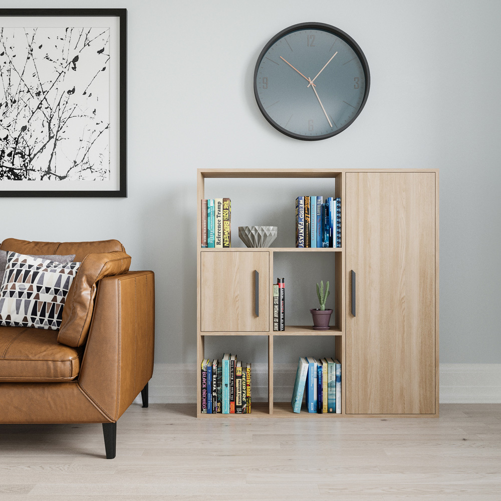 Decorotika Ridge 2 Door 4 Shelf Oak Bookcase Image 4