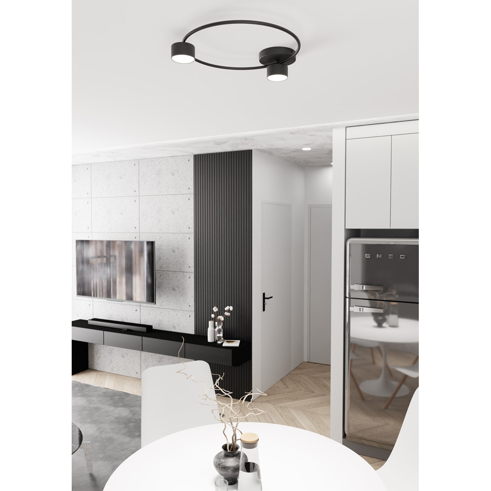 Emibig Lucio 2 Light Ring Design Black Ceiling Lamp Image 4
