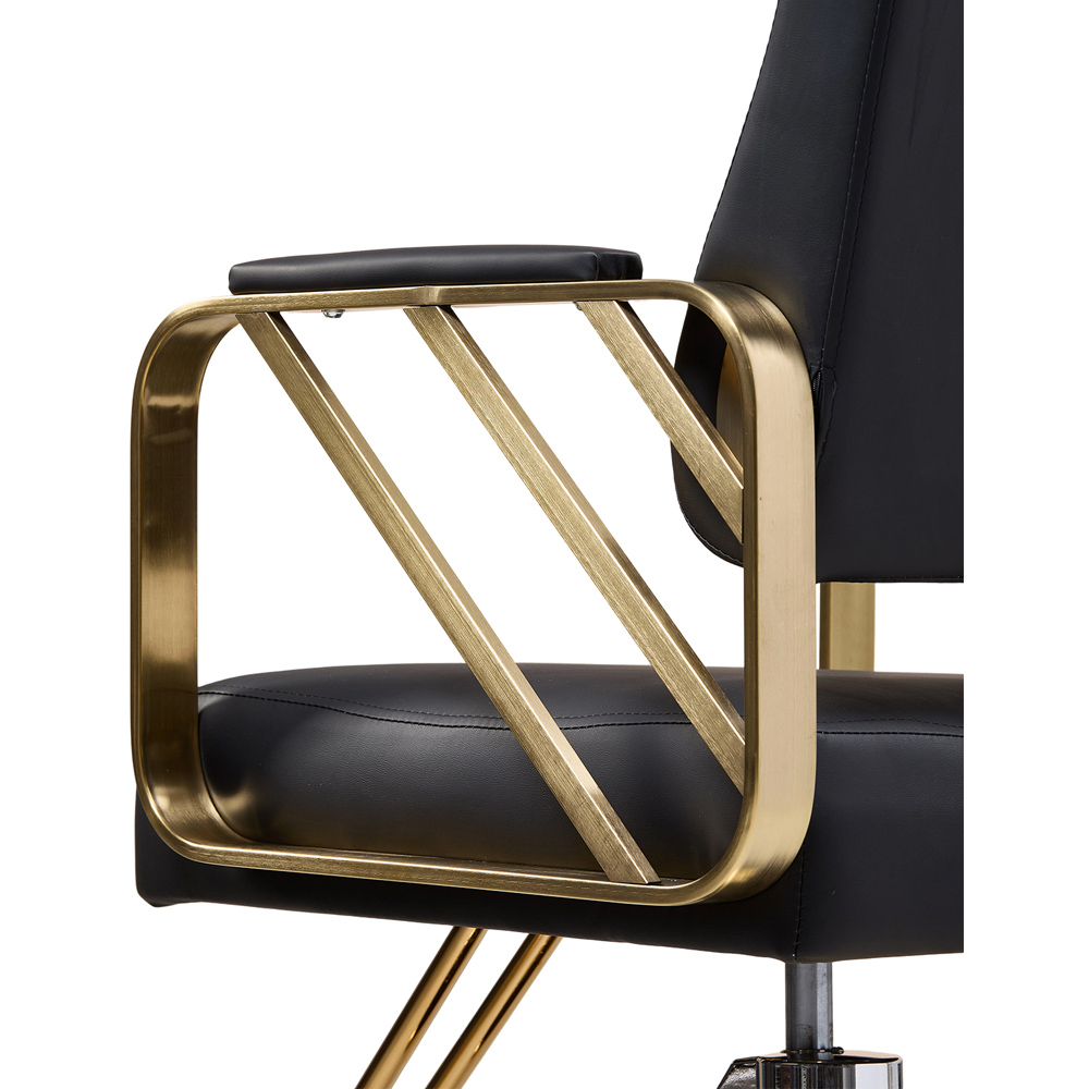 Living and Home Black and Gold Luxury Barber Chair with Fishtail Footrest Image 4