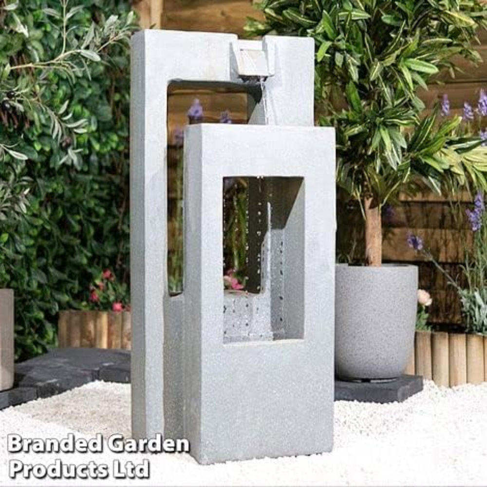 Serenity Mains Powered LED 2 Rectangle Cement Fountain Water Feature Image 2