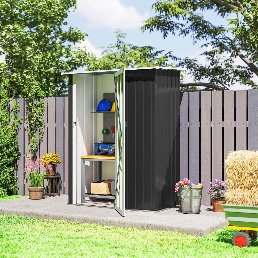 Outsunny 4.6 x 3ft Grey Metal Pent Garden Shed Image 4