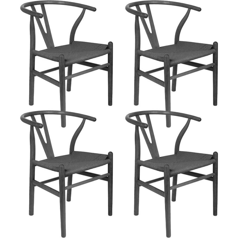Nicholas Winter Set of 4 Black Woven Rope Beech Wooden Wishbone Dining Chair Image 2