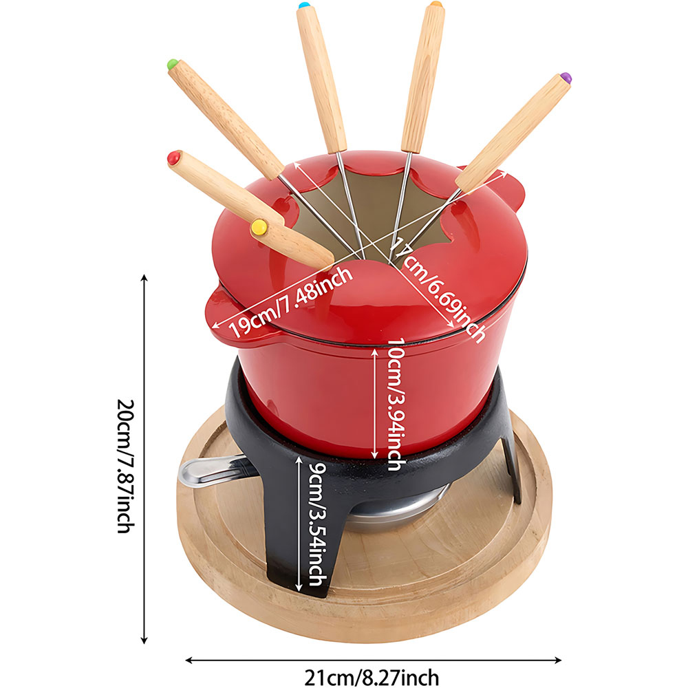 Living and Home Red Enamel Cast Iron Fondue Pot Set 2L Image 8