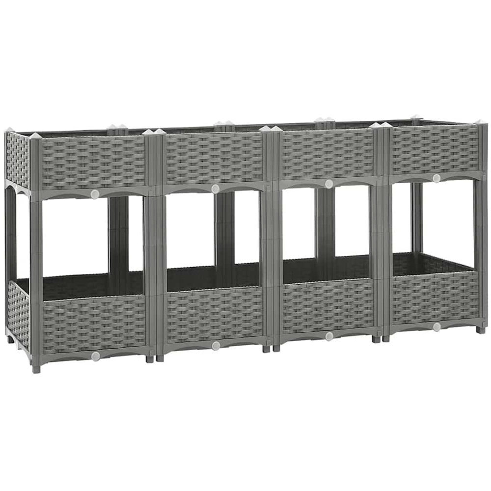 vidaXL Grey Plastic Rattan Raised Garden Bed 76 x 203 x 53cm Image 1