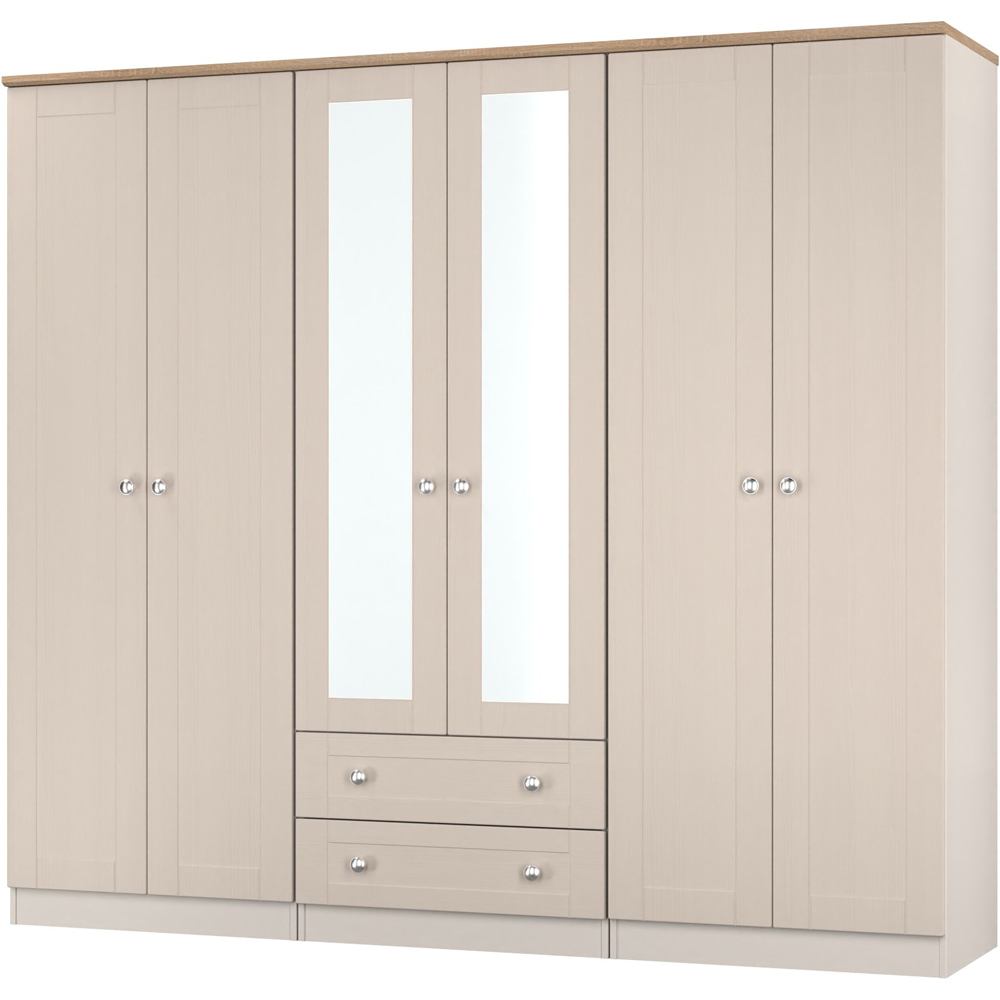 Crowndale Sussex 6 Door 2 Drawer Kashmir Ash and Bardolino Oak Tall Mirror Wardrobe Ready Assembled Image 3