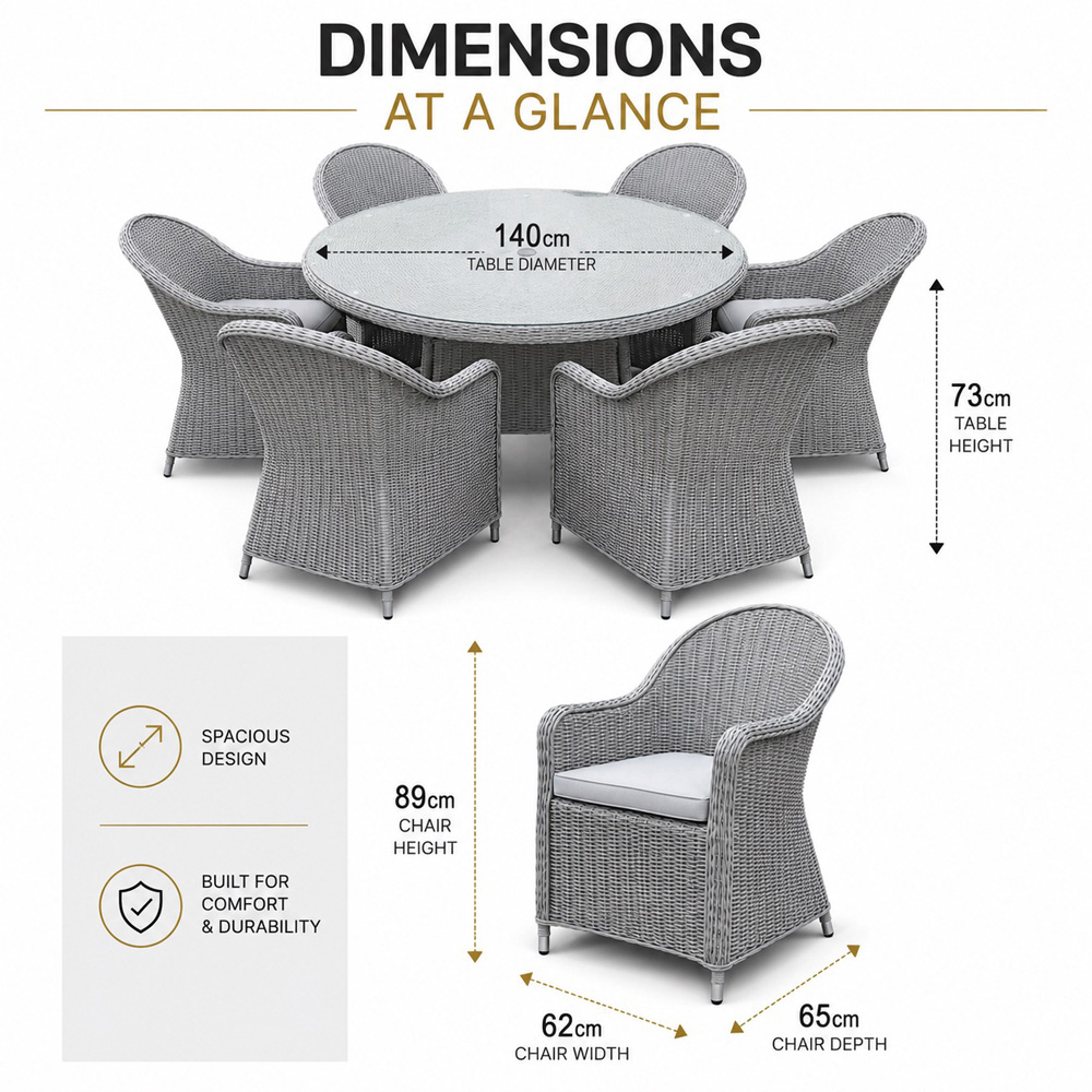 Shatchi Sorrento 6 Seater Rattan Aluminium Round Garden Dining Set Light Grey Image 9