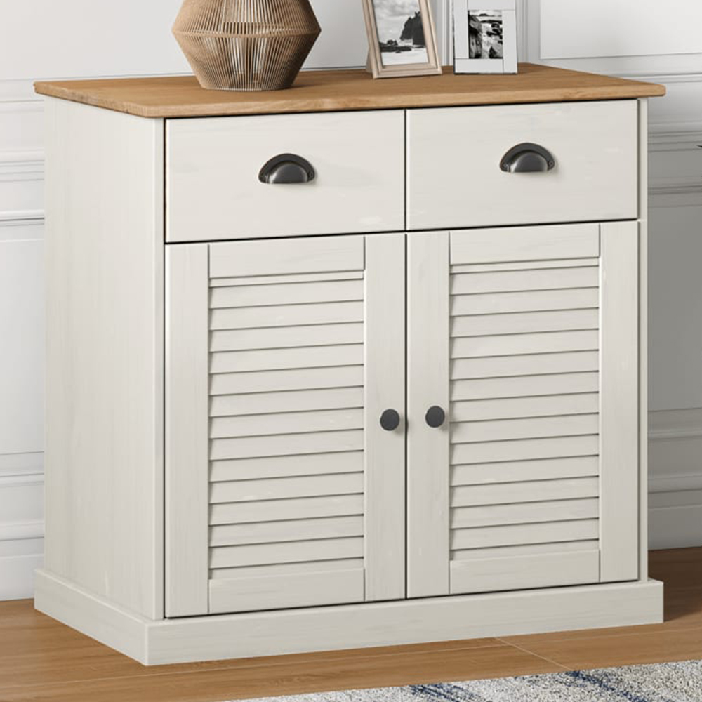 vidaXL 2 Door 2 Drawer White Solid Pine Wood Sideboard Image 1