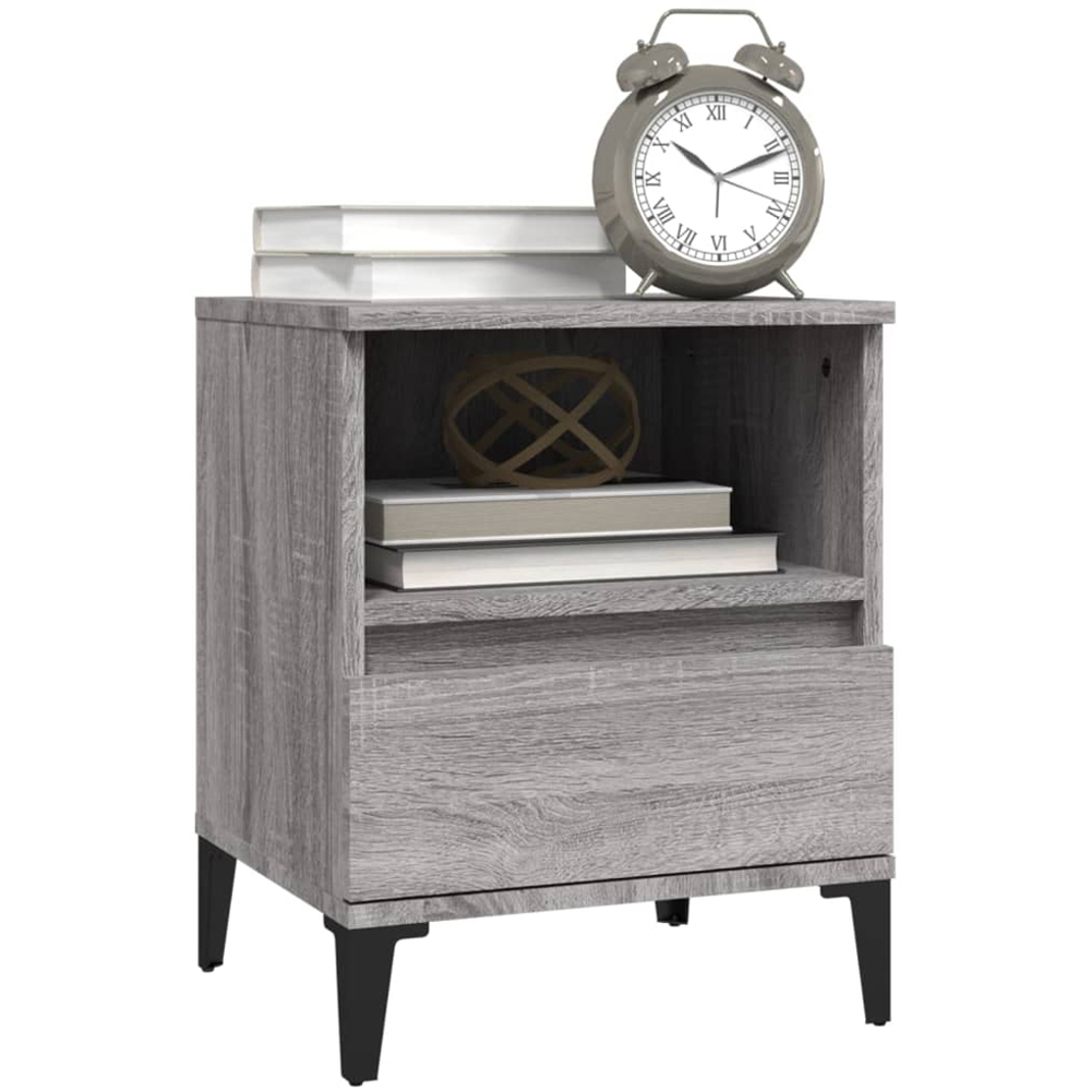vidaXL Single Drawer Single Shelf Grey Sonoma Wooden Bedside Cabinet Image 4