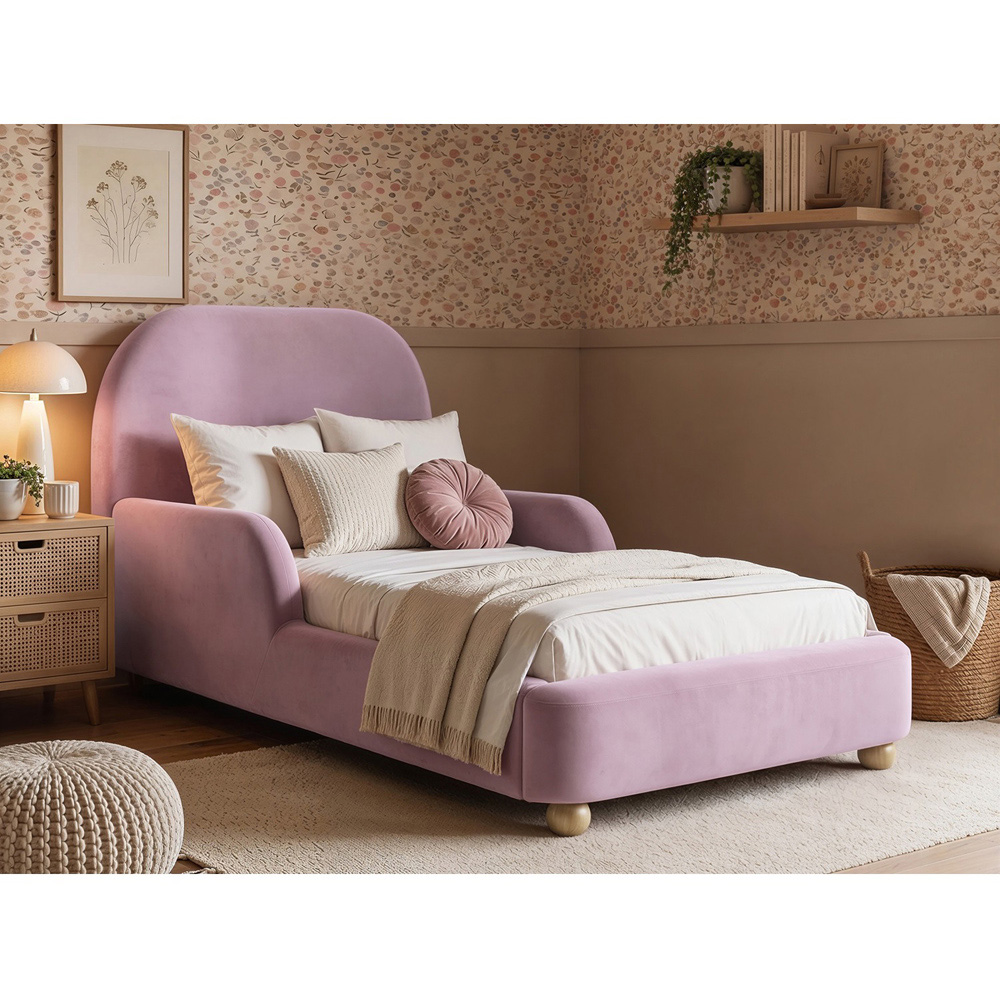 Flair Kira Single Pink Velvet Upholstered Bed with Curved Headboard Image 6