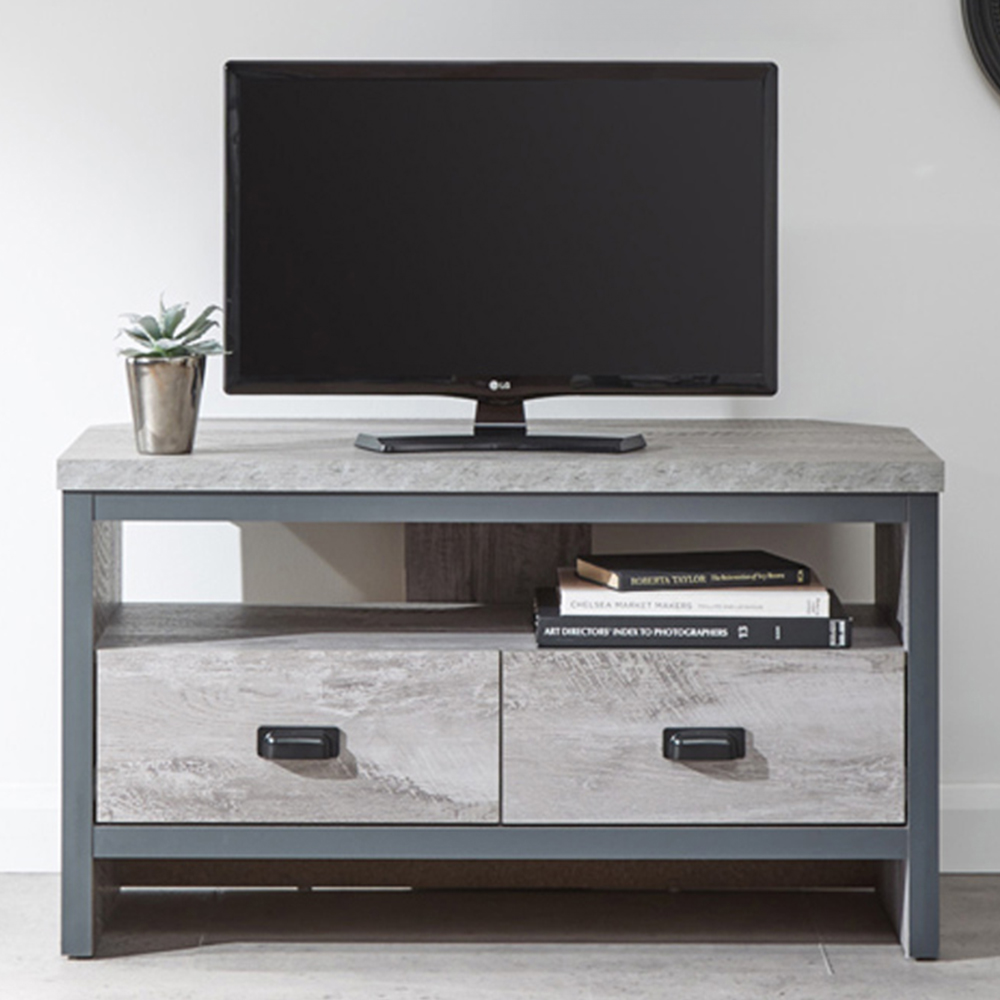 GFW Boston 2 Drawer Grey Corner TV Unit Image 1