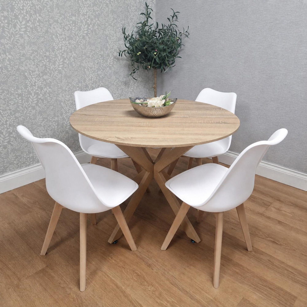Kosy Koala 4 Seater Wood Effect Faux Leather Round Dining Set White Image 7