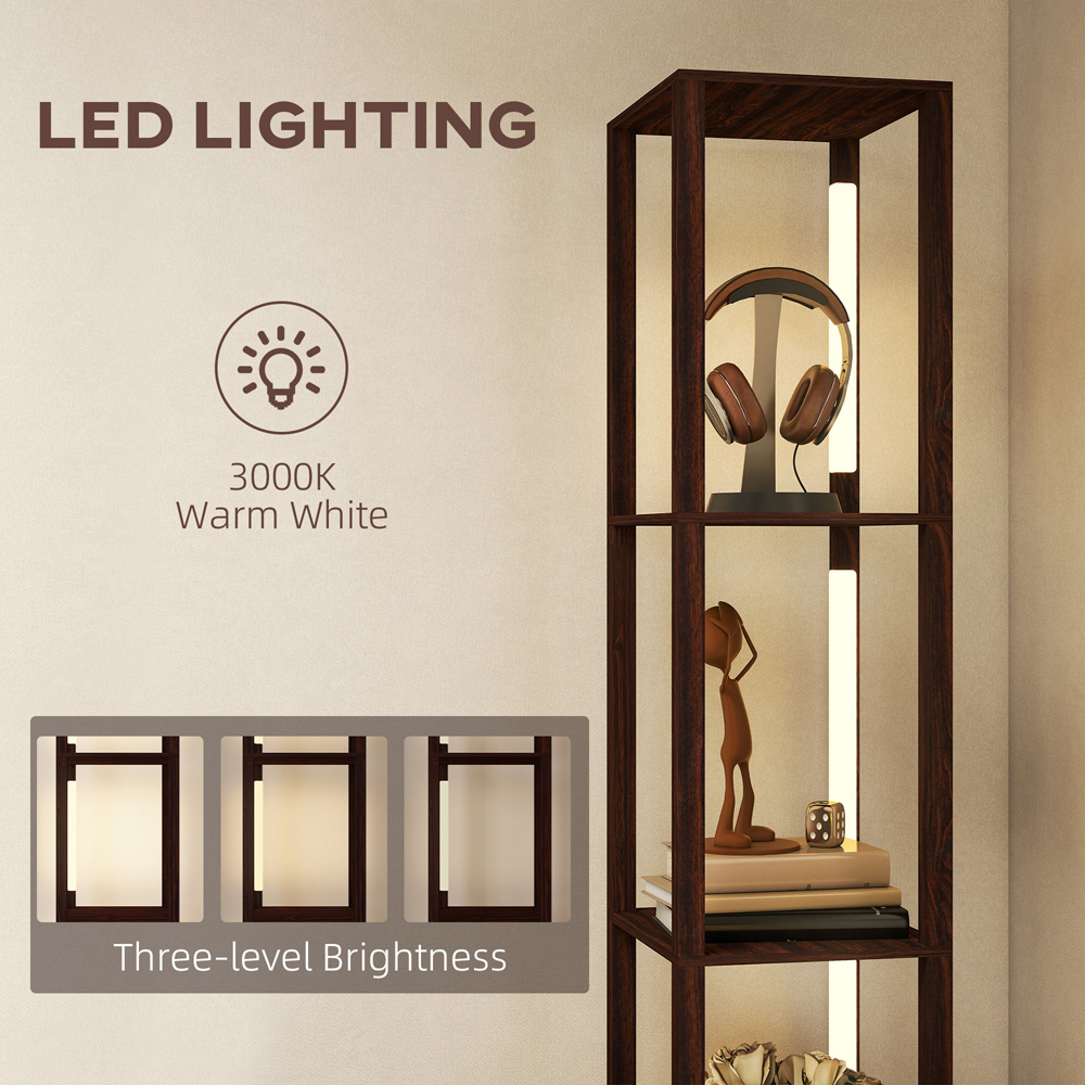 HOMCOM Single Drawer 4 Shelf Brown LED Floor Lamp Image 7