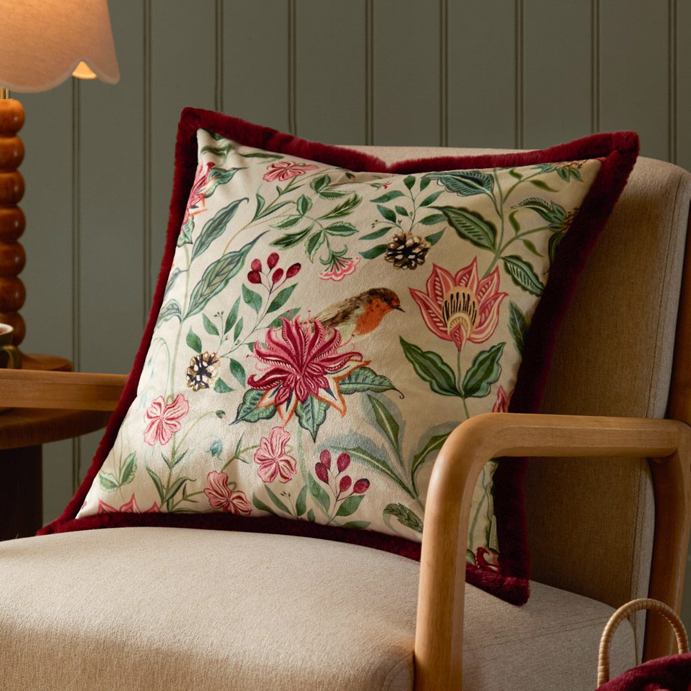 Wylder Beatrice Printed Maroon Velvet Cushion 50 x 50cm Image 2