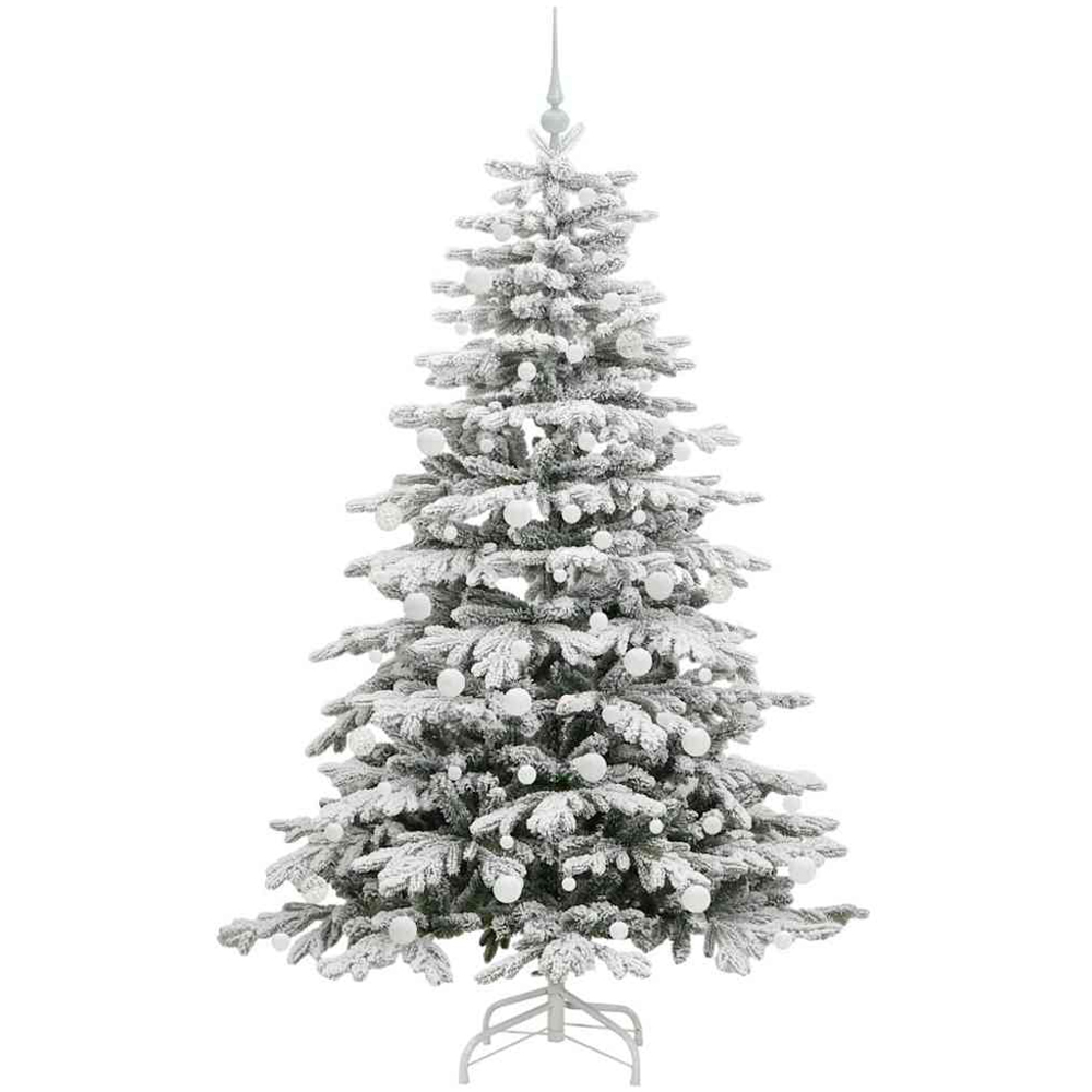 vidaXL Pre-Lit White Baubles White Artificial Snow Flocked Christmas Tree 6ft Image 4