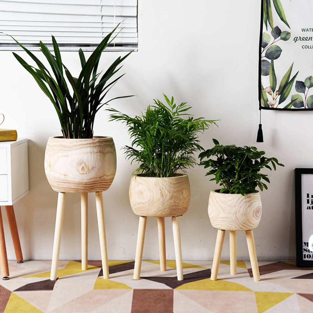 Lechuza Hortico Brown Wooden Planter with Legs 59cm Image 9