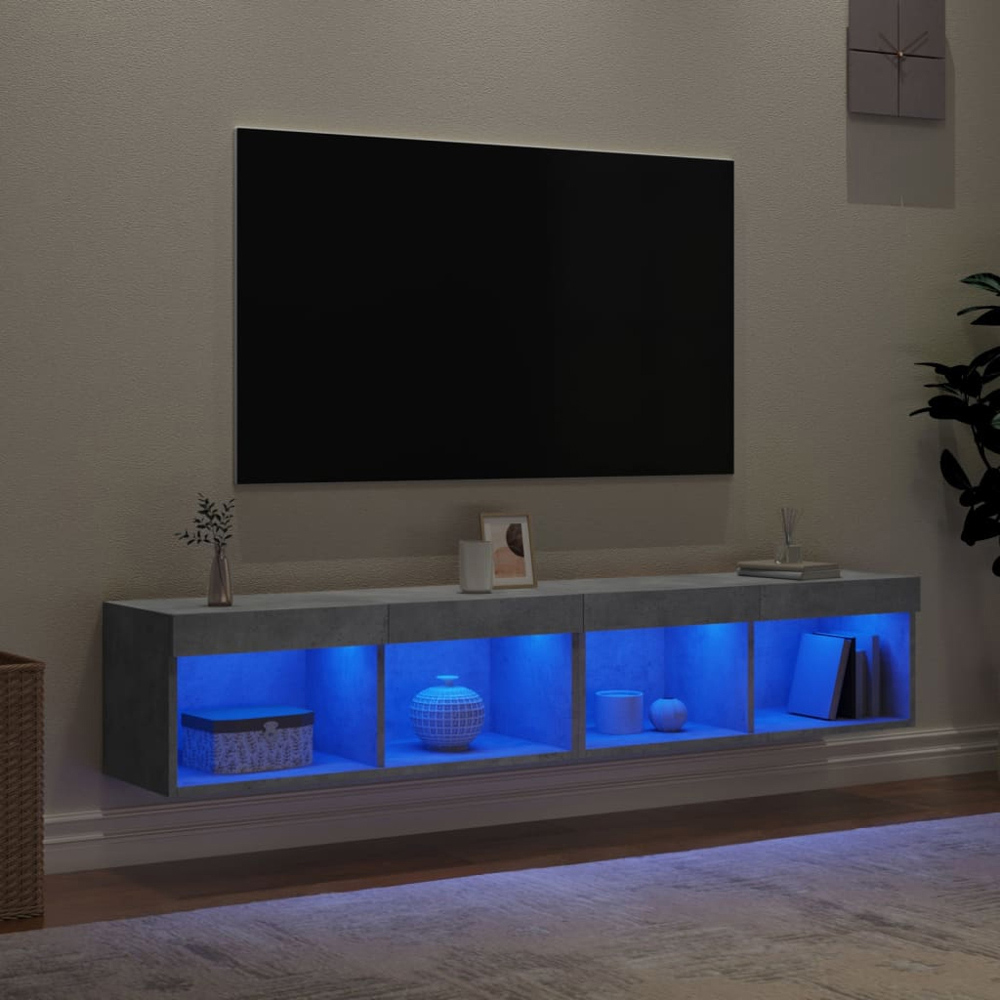 vidaXL 2 Shelf Concrete Grey TV Cabinet with LED Lights Set of 2 Image 9