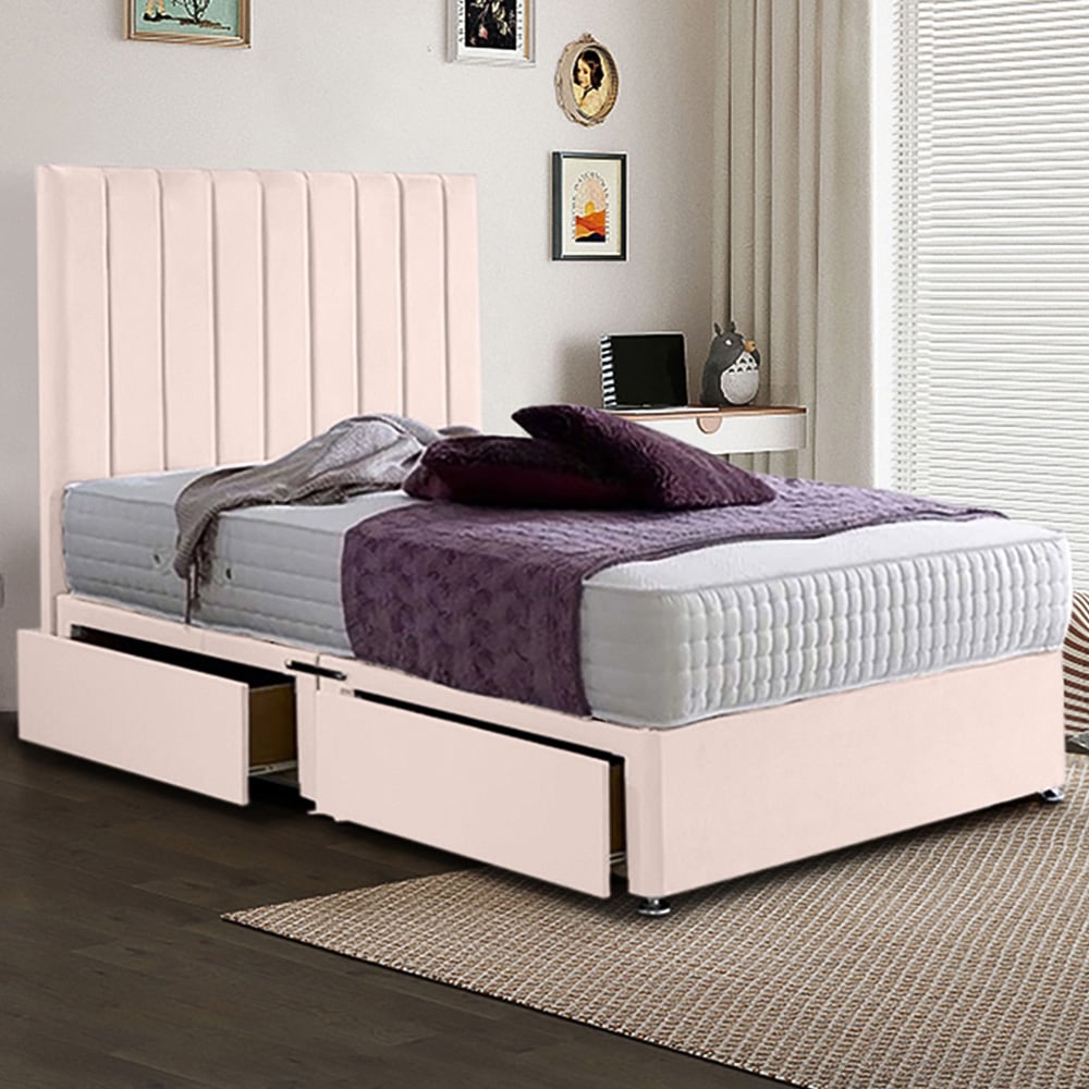 Eleganza Home Sleepytime Single Blush Plush Velvet 2 Drawer Divan Bed with Headboard Image 1