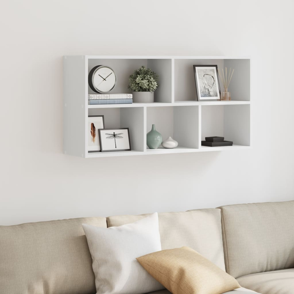 vidaXL 5 Shelf White Floating Wall Shelf Image 2