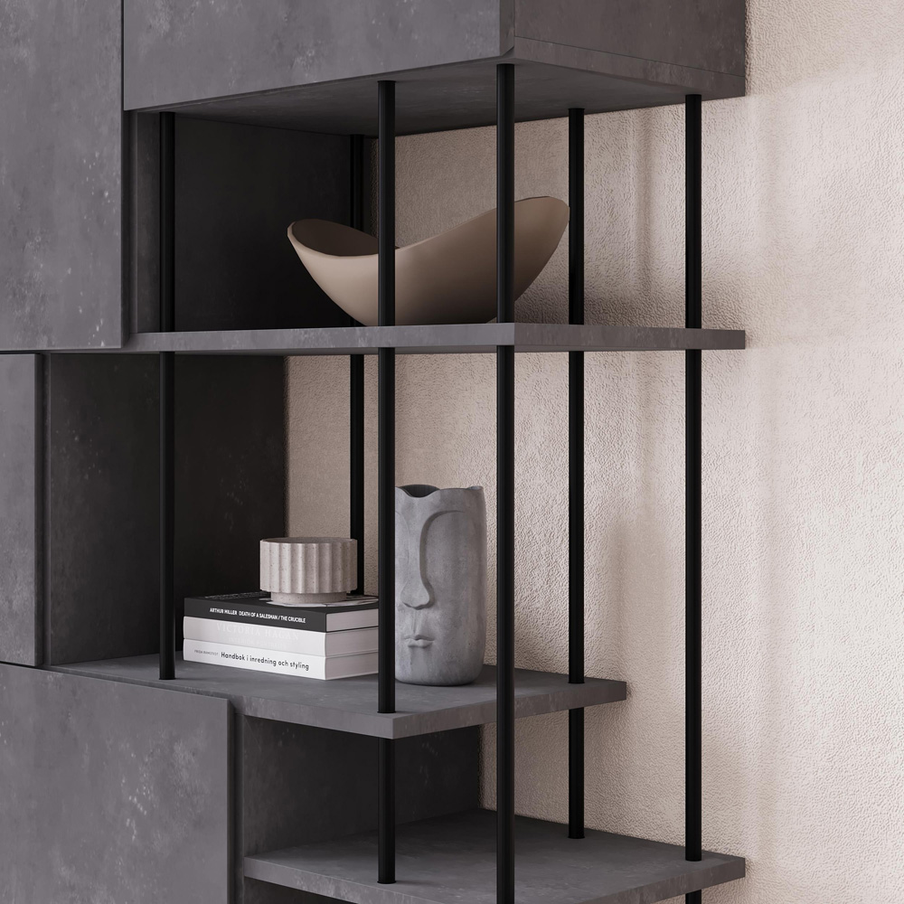 Decortie Key 5 Door 4 Shelf Retro Grey Bookcase Image 3