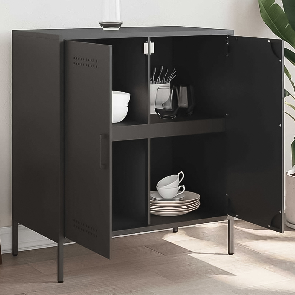 vidaXL 2 Door Black Steel Industrial Style Sideboard Image 1