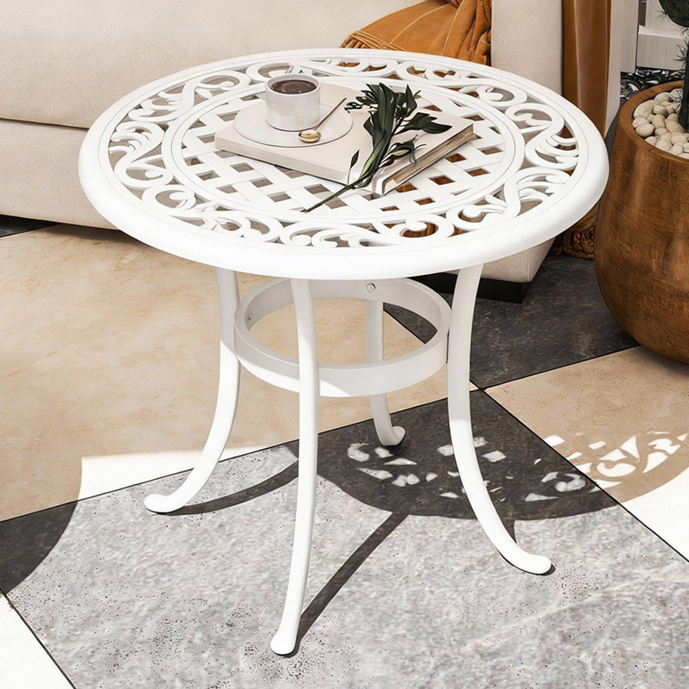 Outsunny White Aluminium Frame Round Garden Table Image 1