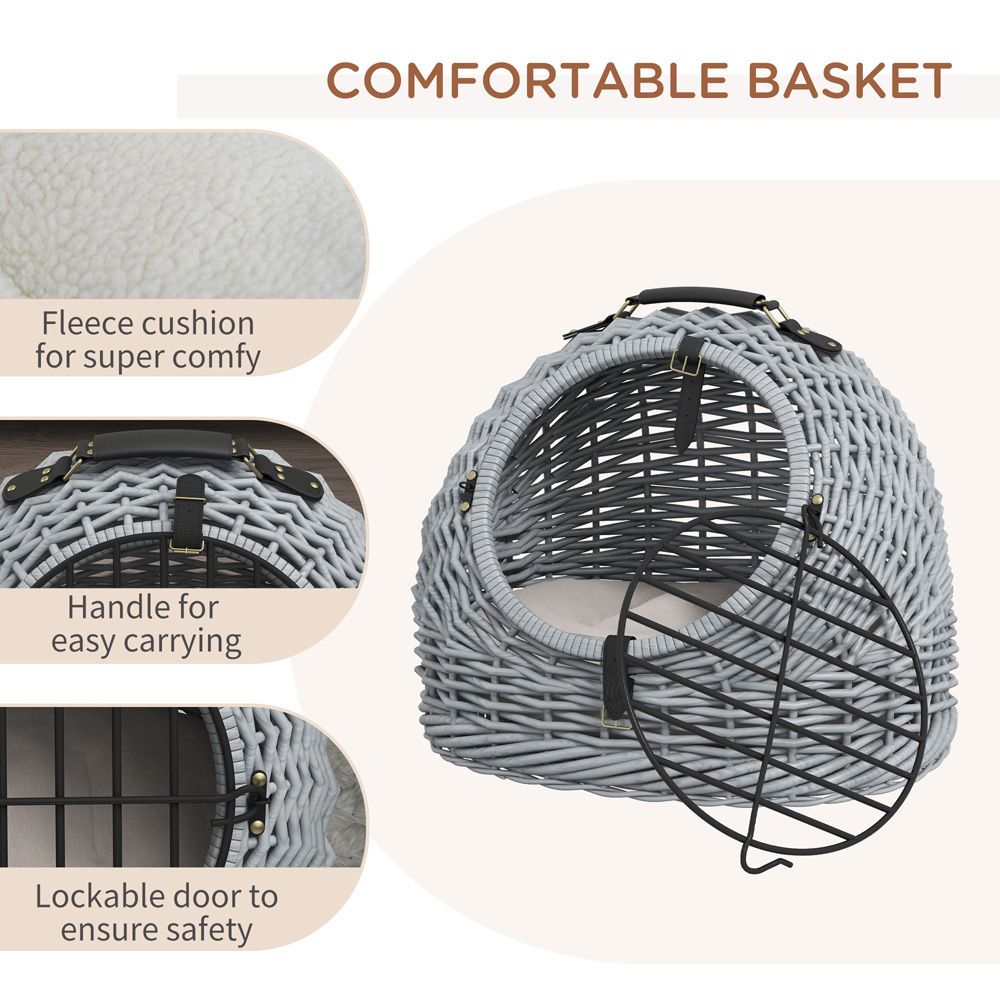 PawHut Grey Wicker Cat Basket Image 5