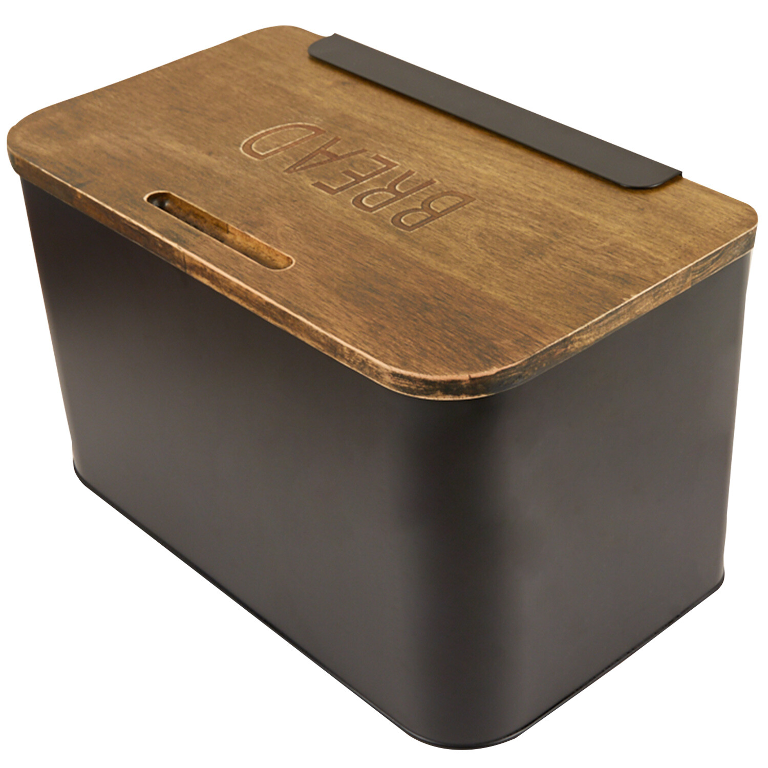 Malmo Bread Bin with Chopping Board Lid - Black and Brown Image 1