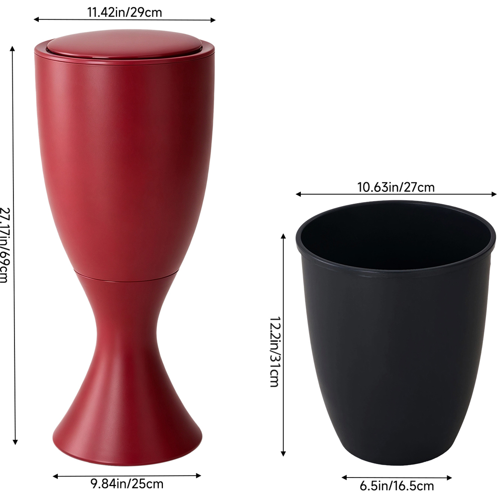 Living and Home Red Goblet Shape Rubbish Bin with Wheels 13L Image 9