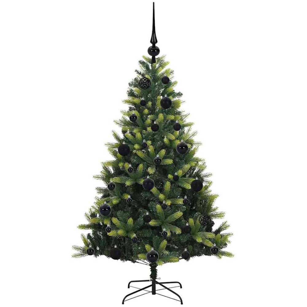 vidaXL Pre-Lit Black Baubles Green Artificial Hinged Christmas Tree 4ft Image 4