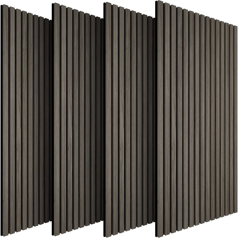 tectake Oak Grey Wood Effect Acoustic Wall Panel 4 Pack Image 2