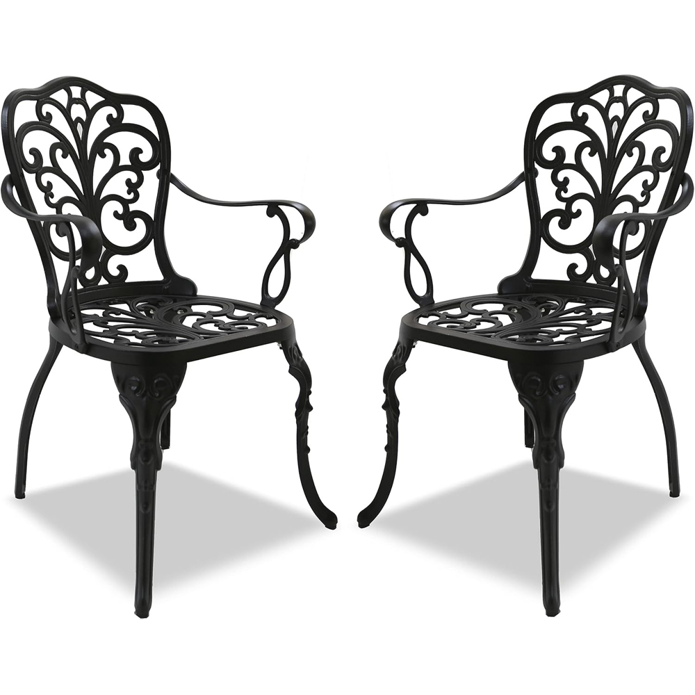 Centurion Bangui Set of 2 Black Garden Bistro Chairs with Armrests Image 2