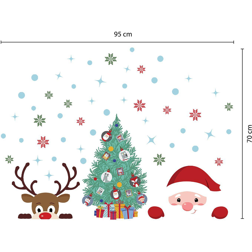 Walplus Peeking Santa and Rudolph with Christmas Tree Self Adhesive Wall Stickers 55 Piece Image 5