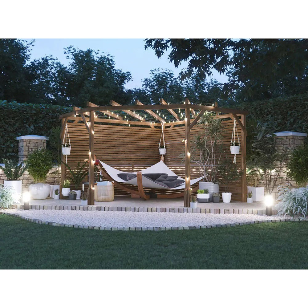 Dunster House Utopia 3 x 3m Brown Wooden Diamond Corner Pergola with Slatted Walls and Trellis Image 3