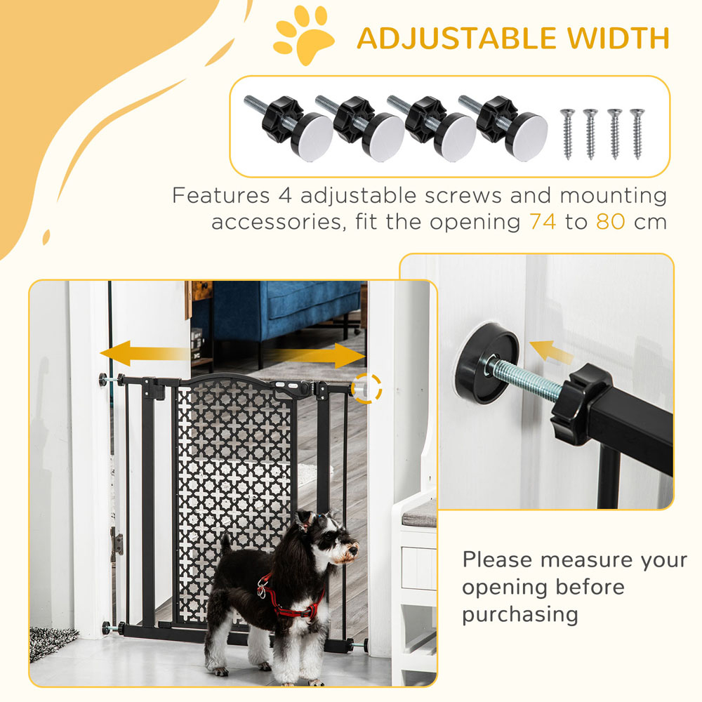PawHut Black 74-80cm Stair Pressure Fit Pet Safety Gate with Double Locking Image 6