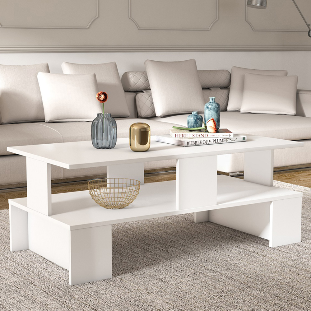 Decorotika Evans Single Shelf White Coffee Table Image 1