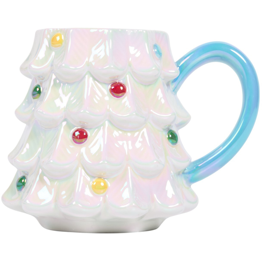 Iridescent Christmas Tree Mug - White and Blue Image 2