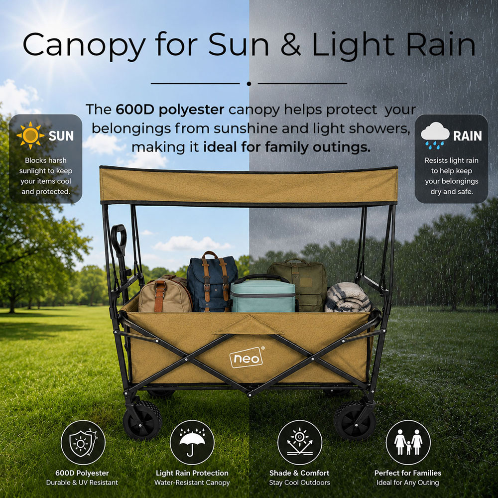 Neo Direct 140L Khaki Heavy Duty Folding Garden Trolley Cart with Canopy Image 8