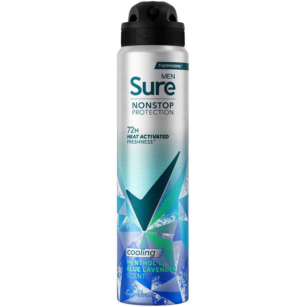 Sure Men Nonstop Protection Menthol and Blue Lavender Anti-Perspirant Spray 250 ml 6 Pack Image 2