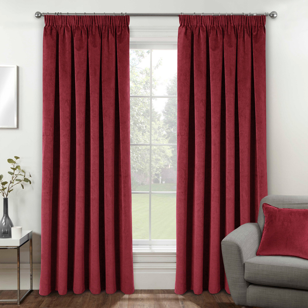Enhanced Living Oxford Red Thermal Blackout Pencil Pleat Velvet Curtains 168 x 229cm Image 1