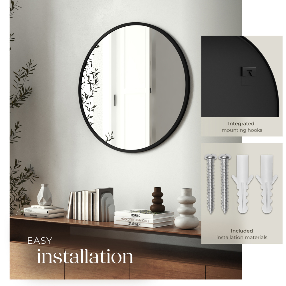 tectake Fiona Black Aluminium Frame Round Wall Mounted Mirror 50cm Image 4