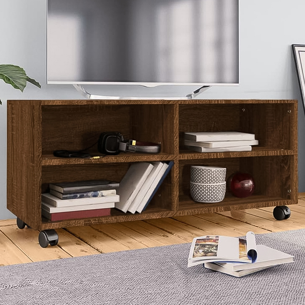 vidaXL 4 Shelf Brown Oak Mobile TV Cabinet Image 1